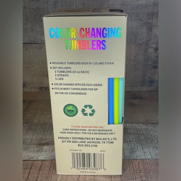 NEW Buc-ee’s Color Changing Tumblers set of 5 Tumblers Cups with Lids and Straws - Picture 4 of 7